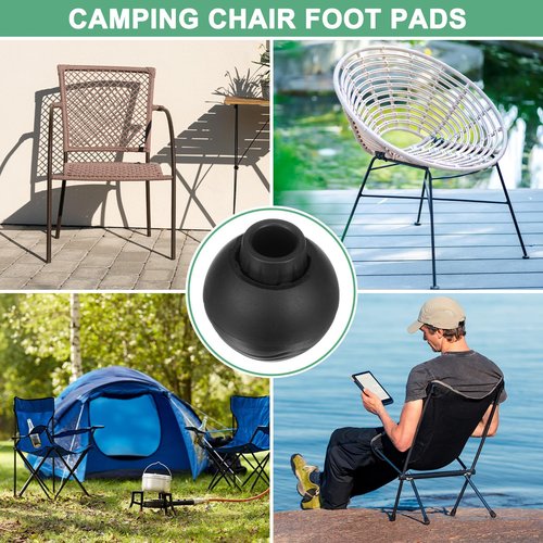 M METERXITY 4-Pack Camping Chair Foot Pads, 16mm Rubber Anti-Sinking Folding Camp Chair Replacement Feet for Fishing/Hiking/Picnic/Hardwood Floors/Tile/Outdoor Chair Leg Caps [Black]