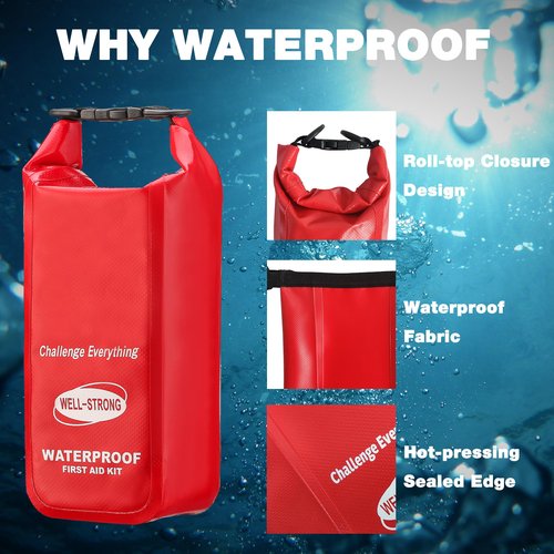 WELL-STRONG Waterproof Marine First Aid Kit 210Pcs - Emergency Boat Safety Supplies for Fishing, Kayaking with Roll Top Design