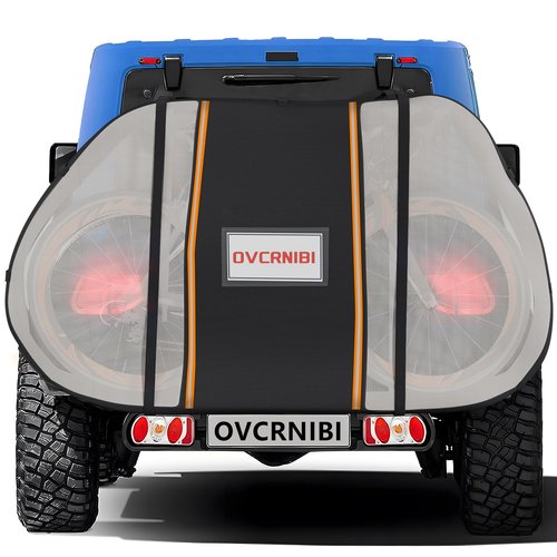 OVCRNIBI Bike Cover for Transport on Rack,Waterproof Tear Resistant Outdoor Bicycle Cover for 1,2 Bikes with Visible Tail Lights,License Plate Window and 2 Elastic Straps,80 ''L x 18''W x 50''H