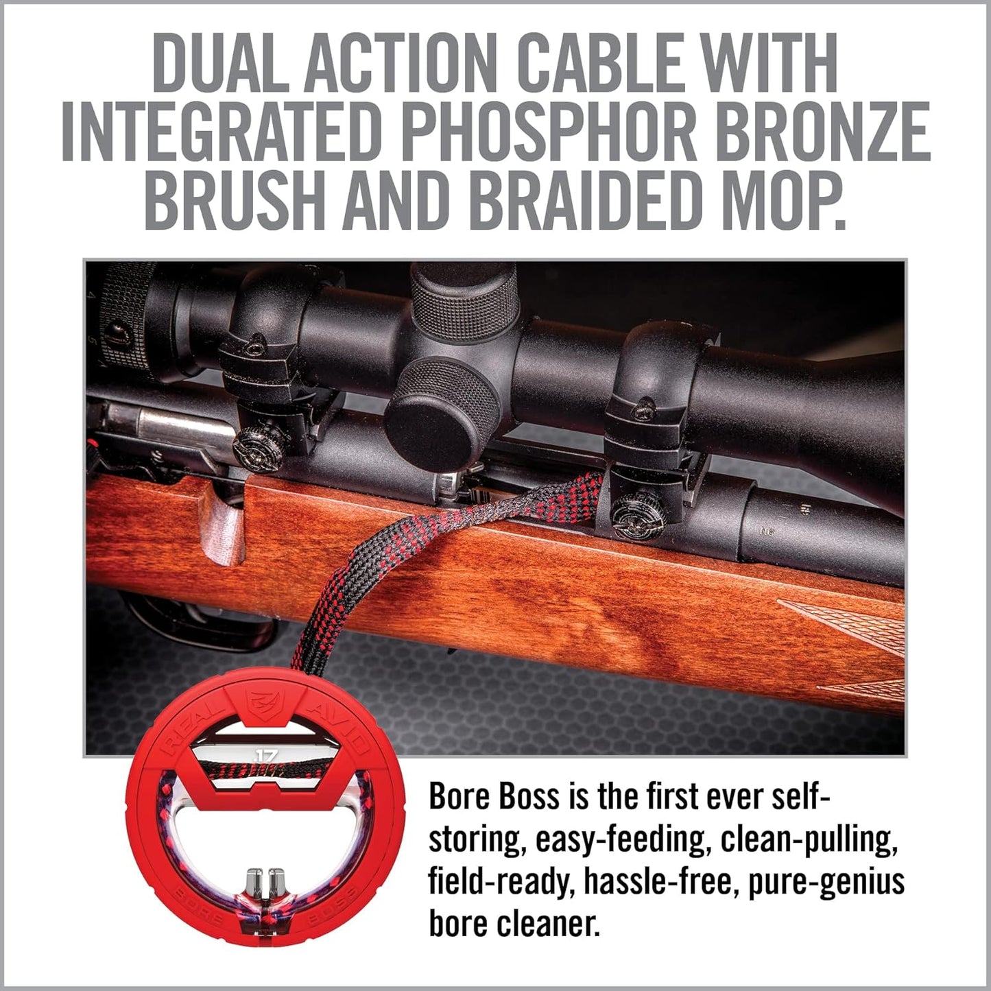 Real Avid Bore Boss Gun Cleaning System - Rapid Pull Through Barrel & Bore Cleaning Cable with Integrated Brush & Mop - Choose Style Below