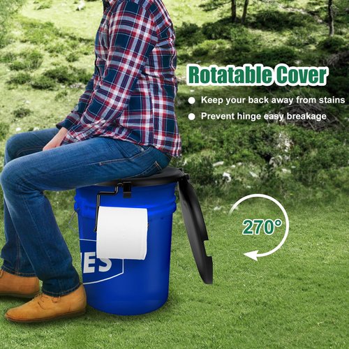 Portable Toilet Seat for 5 Gal Buckets, Camping Toilet with Lid for Adults, Snap-on Toilet Seat for Outdoor, Camping, Hiking, Emergency, Car, Boat (Black)