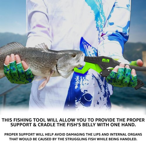 MIDDLETOWN OUTDOORS Fish Lip Grabber, Fish Lip Gripper,9" Fishing Tool, Mouth Spreader Grip, Hook Remover, Gripper, Hook Remover, Fishing Gear, Green