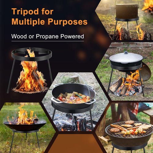 Campfire Tripod for Dutch Oven, Portable Camping Tripod for Open Fire Cooking, Rust-Resistant Cooking Stand