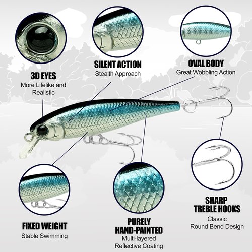 LUCKY CRAFT Pointer 48SP, 830 Ghost Ayu, Freshwater Lake Bass Fishing Lure, Jerkbait, Silent, Suspend, Fishing Gear, Fishing Accessories, Fishing Tackle, Trout, Perch