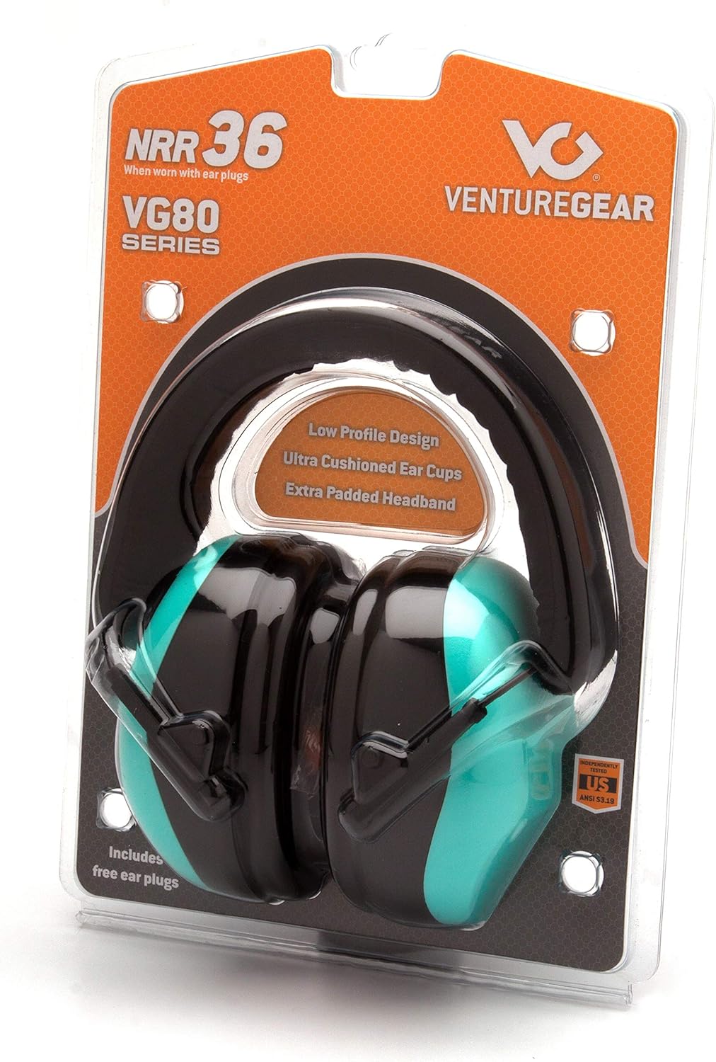 Venture Gear VG80 Series Adult Hearing Protection Earmuff, Hi Vis Orange, VG Clamshell (Model: VGPM8041C)