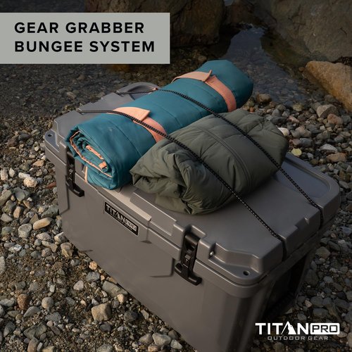 Titan PRO High Performance Ice Chest - 55 Quart Capacity - Hard Cooler with Interior LED Light, Dry Bin, Ice Saver Performance Booster and Microban Protection - Granite Gray