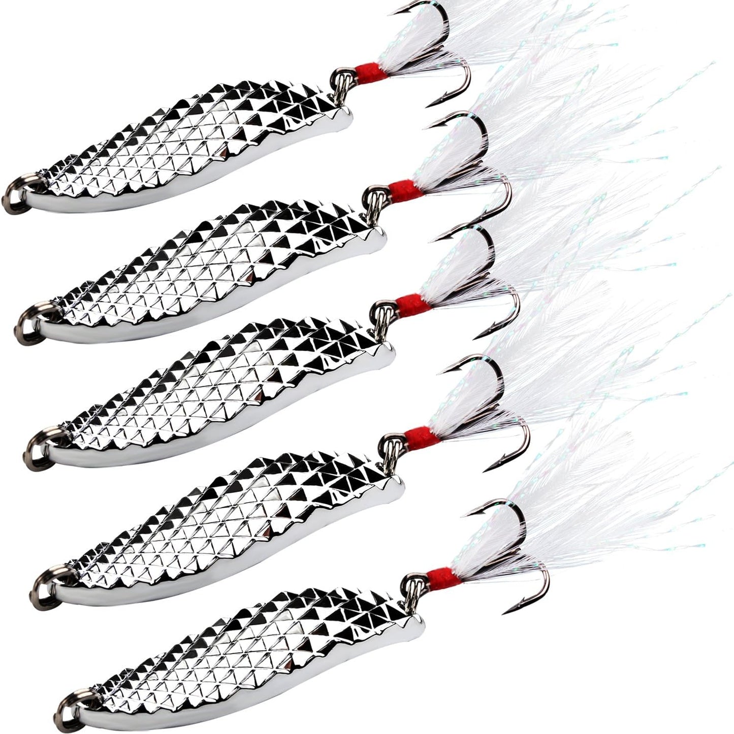 Sougayilang Fishing Spoons Hard Fishing Lures Treble Hooks Salmon Bass Metal Fishing Lure Baits 1/2 OZ