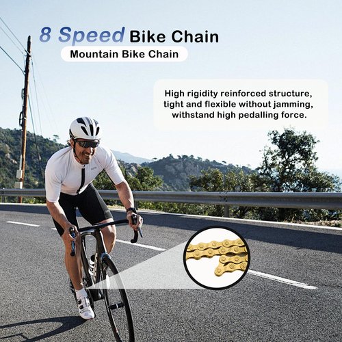 6/7/8 Speed Gold Bike Chain, Bicycle Chain Bike Parts Chain Replacement for Road Mountain Racing Cycling E-Bike MTB BMX (Gold 6/7/8 Speed)