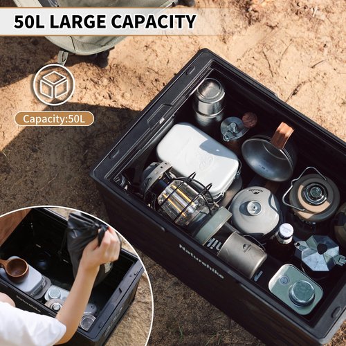 Naturehike Lispace Camping Table with Storage Box, 50L Collapsible Trunk Organizer with Lid, Folding Storage Bin for Camping Picnic Home