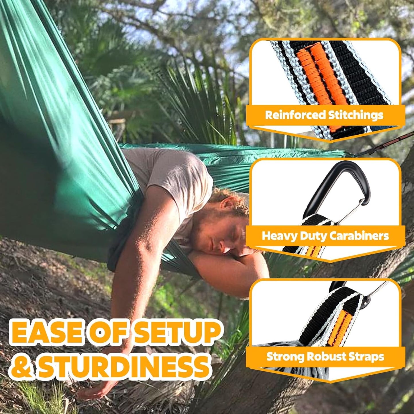 NATUREFUN Ultra-Light Travel Camping Hammock | 300kg Load Capacity,Breathable,Quick-Drying | 2 x Premium Carabiners,2 x Nylon Slings Included | Outdoor Indoor Garden