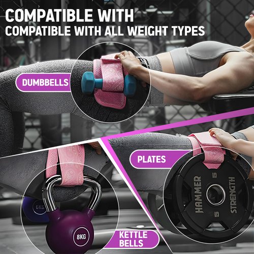Hip Thrust Belt For Kettlebells, Plates, Dumbbells Heavy, Hip Thrust Band for Women/Men | Glute Workout Equipment for All Shapes| Double Hook & Loop Booty Builder | Use at Home Gym Equipment (Pink)