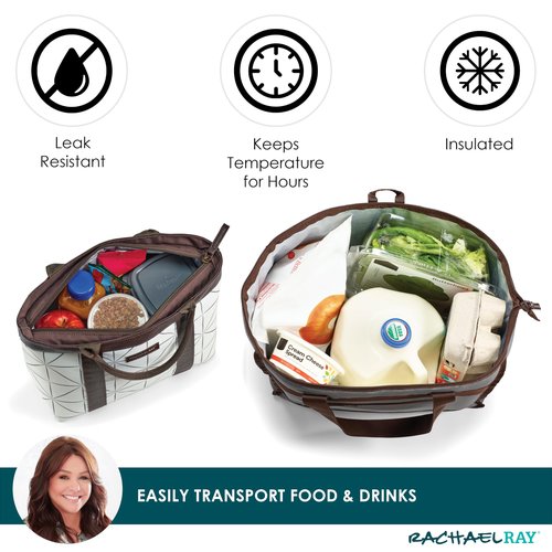 Rachael Ray Chillout Reusable Grocery Bag and Lunch Bag, Cooler Bag, Soft Sided Cooler and Lunch Bag, Insulated and Leak Proof