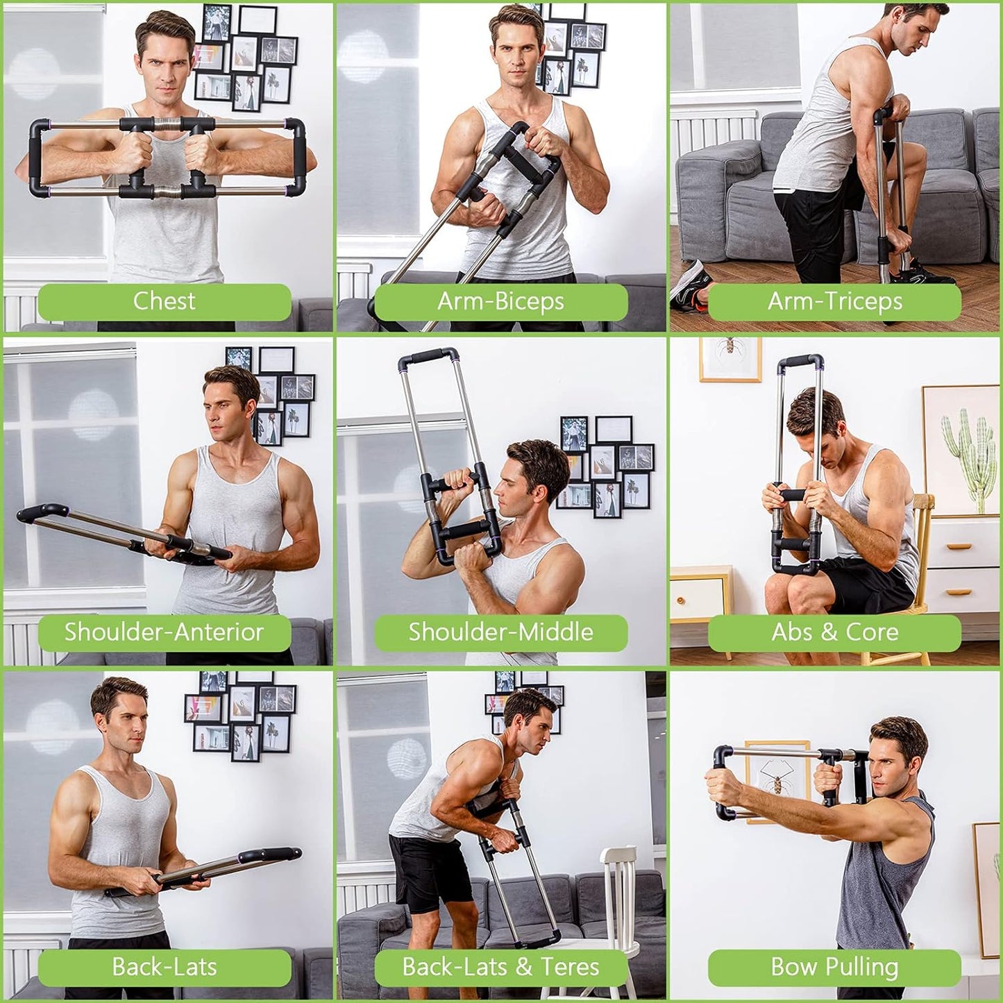Push Down Bar Machine - Chest Expander at Home Workout Equipment, Arm Exerciser - Portable Spring Resistance Exercise Gym Kit for Home, Travel or Outdoors
