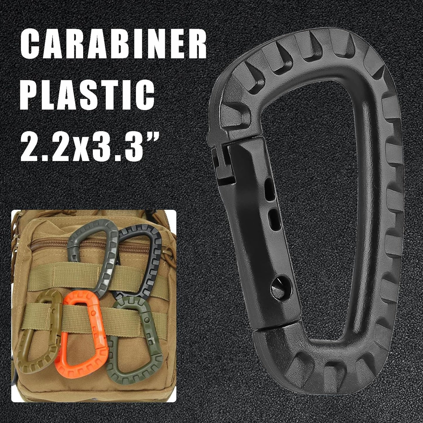 Tactical Gear Clips Plastic Carabiner Keychain Clip D-Rings Spring Snap Hook for Backpack, Molle System, Bag, Key Chain