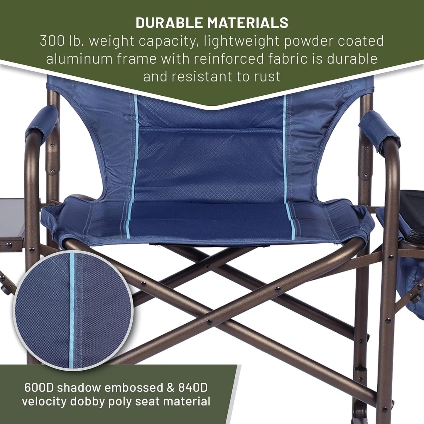 TIMBER RIDGE Lightweight Camping Chair, Portable Laurel Director's Chair with Foldable Side Table, Cooler Bag & Mesh Pocket, Compact Outdoor Folding Lawn Chair, Supports 300lbs, Grey