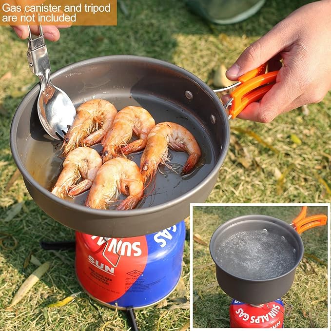 REDCAMP 12/14/15/19 PCS Camping Cookware Mess Kit Camping Gear Campfire Utensils Lightweight Stackable Pot Pan Bowls Soup Spoon with Storage Bag for Camping, Backpacking, Outdoor Cooking, Picnic