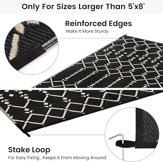 Smiry Outdoor Rug 8x10 ft, Waterproof Reversible Plastic Straw Rugs, Boho Outdoor Area Rug, Outside Floor Mat for Patio, Backyard, Deck, Picnic, Beach, Camping, Beige