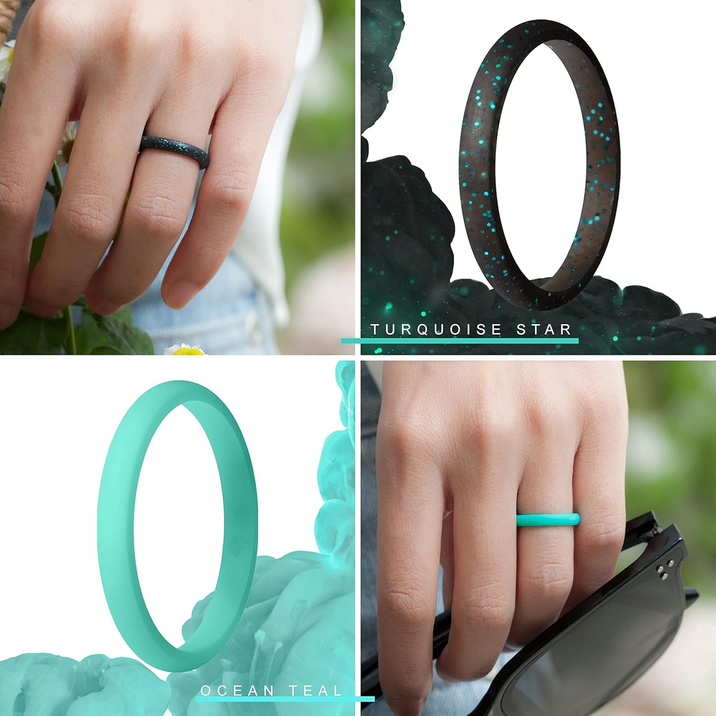 ThunderFit Stackable Silicone Wedding Rings for Women, Thin Rubber Engagement Bands 2.5mm Wide 1.8mm Thick - 1/2/3/4/5/7 Variety Multipack