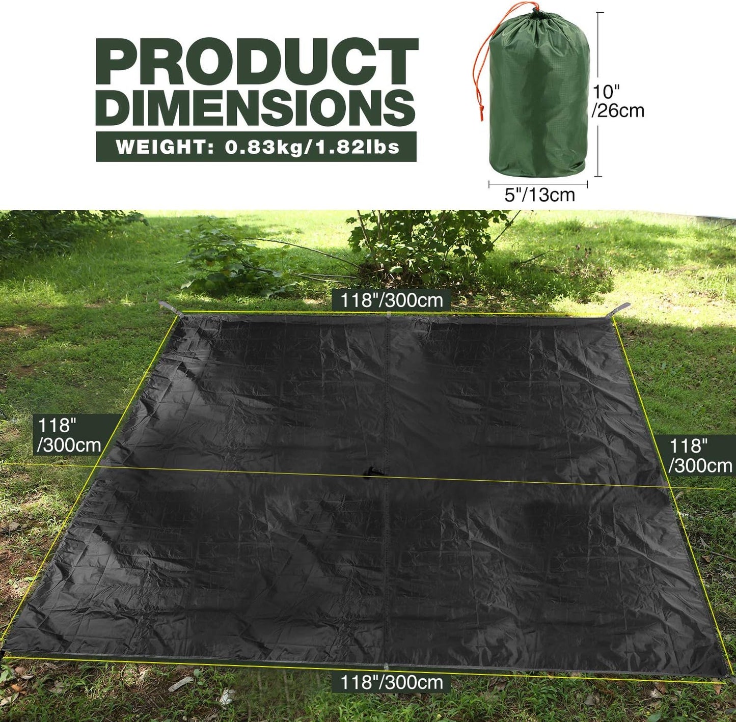 REDCAMP Hammock Rain Fly Camping Tarp Waterproof, 10x10ft Lightweight Backpacking Rain Tarp Shelter for Hiking Outdoor, Green