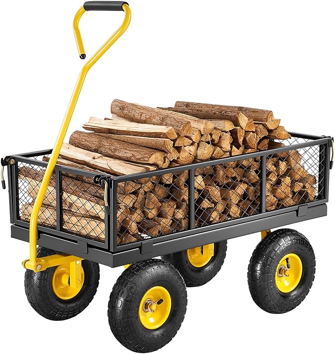 VEVOR Steel Garden Cart, Heavy Duty 500 lbs Capacity, with Removable Mesh Sides to Convert into Flatbed, Utility Metal Wagon with 180° Rotating Handle and 10 in Tires, Perfect for Garden, Farm, Yard
