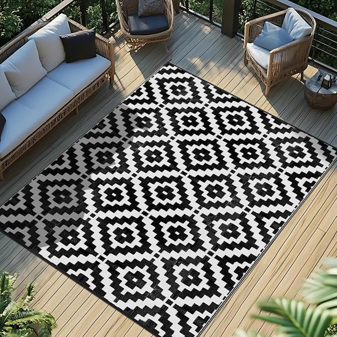 Favoyard Outdoor Rug 6x9 ft Waterproof Reversible Patio Plastic Straw Rugs for Decor Clearance Outside Large RV Camping Area Carpet Mat for Porch Deck Balcony Pool Backyard Picnic Beach Camper Door