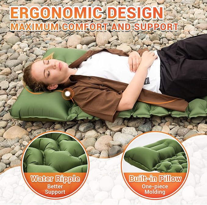 KingCamp Sleeping Pad for Camping, Inflatable Sleeping Pad Ultralight Connectable Camping Mattress with Pillow Built-in Foot Pump for Backpacking Hiking Tent Cot