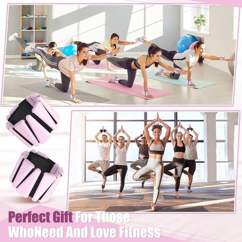 Vinsot Wrist Weights for Women Set of 4（4 Lbs）Adjustable Silicone Ankle Weight Bracelet for Yoga Pilates Gym Workout Running Walking Strength Training(Pink)