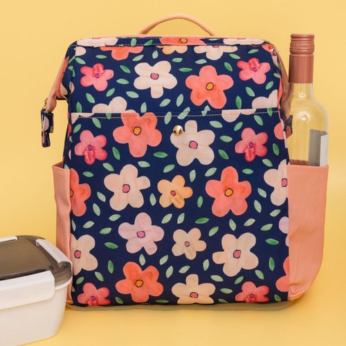 STEEL MILL AND CO. Insulated Backpack Cooler Large Capacity, Portable Soft Cooler Bag for Picnics, Beach, Pool, Hiking, Navy Bold Floral