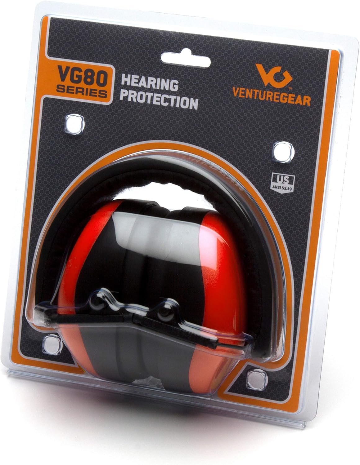 Venture Gear VG80 Series Adult Hearing Protection Earmuff, Hi Vis Orange, VG Clamshell (Model: VGPM8041C)