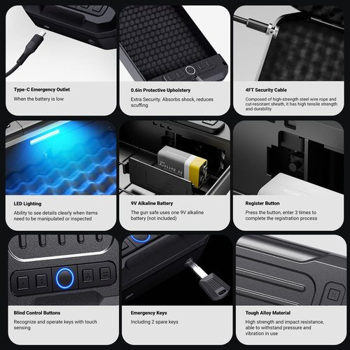Portable Pistol Safe Biometric Gun Safe with Keys Quick Access Smart Fingerprint Handgun Safe, Keypad for Cars, Travel, Nightstand, Bedside 20002-SF