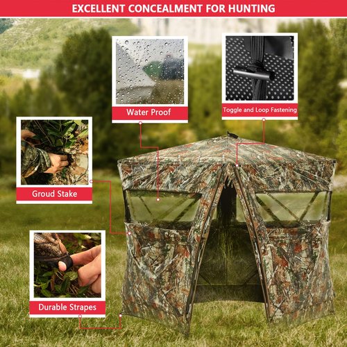 PHYSKE Hunting Blinds, Ground Blind See Through, Portable 2-3 Person, 270 Degree Pop-up Hunting Blind, Camouflage Hunting Blind for Deer & Turkey Hunting with Camouflage Cover(Standard)