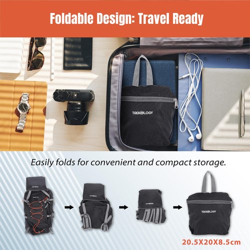TREKOLOGY 30L Waterproof Lightweight Backpack – Foldable, Durable Daypack for Men & Women with Chest Strap & Multiple Compartments – Compact, Comfortable, Ideal for Hiking, Camping, Travel & Outdoors