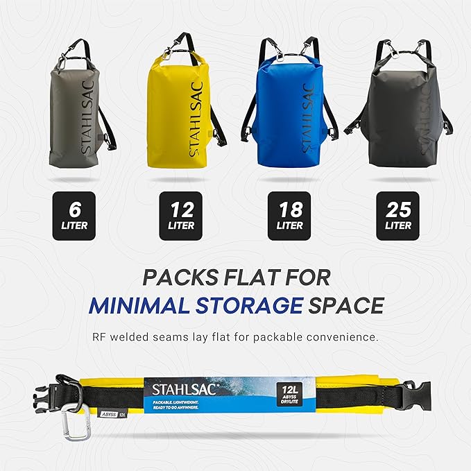 Stahlsac Abyss Drylite Dry Bag 6L in Light Grey | Durable Waterproof Bag | Lightweight Dry Bag for Boating, Hiking, Kayaking, & Rafting | Tested for Enhanced Durability | Removable Straps