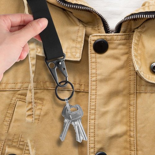 Ymapinc 8 Sets Heavy Duty Keychain Clip for Keys Metal Sling Hook Black Carabiner Clip Keychain Hook Clip for Paracord Outdoors Bag Backpack Keychain Attachments with Key Rings
