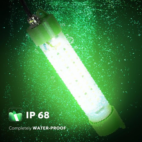 SF LED Underwater Fishing Light 100W Fish Attracting Light 13000lm Green Fishing Light Submersible for Dock and Boats IP68 Waterproof 24ft with Cigarette Lighter or Battery Clips to Provide Power