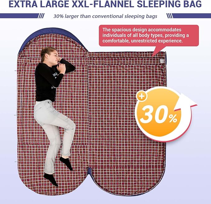 KingCamp Sleeping Bag for Adults, Cold Weather & Warm Extra Wide Big & Tall XL Portable Waterproof Flannel Sleeping Bags, Essentials Gear Accessories for Camping Backpacking Hiking Indoor & Outdoor
