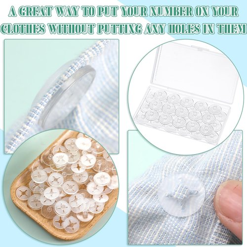Wavwavw 12 Pcs Clear Running Bib Clips Race Number Buckle Fixing System Triathlon Race Bib Holder Running Fixing Clips Field Events Fastener Holder for Runners Marathon, Skating, Track (Clear)