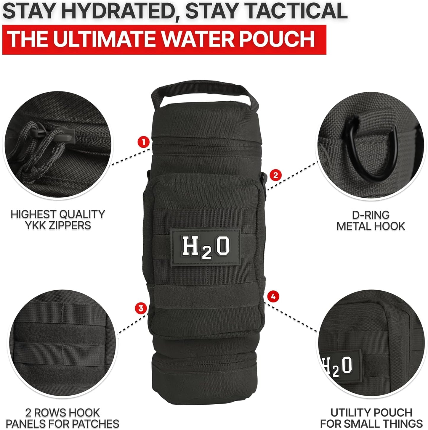 Molle Water Bottle Pouch - Molle Water Bottle Holder Fits Most 32 and 40 oz Bottles - Water Bottle Pouch for Backpack - Thicker Insulated Water Bottle Holster Keeps Drinks Cooler Longer