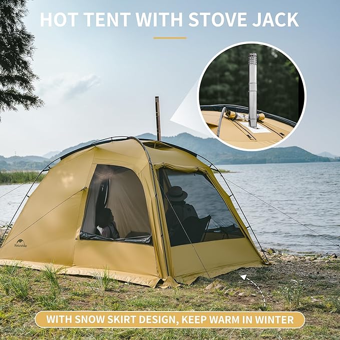 Naturehike Dune Hot Tent with Stove Jack,Double Layer 4 Season Tent,Waterproof 2-3 Person Tents for Camping