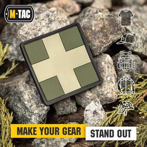 M-Tac Medical Cross PVC Patch - Morale Badge for Med Tactical Military Army Gear with Hook Fastener (Black)