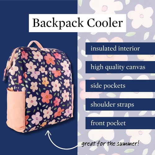 STEEL MILL AND CO. Insulated Backpack Cooler Large Capacity, Portable Soft Cooler Bag for Picnics, Beach, Pool, Hiking, Navy Bold Floral