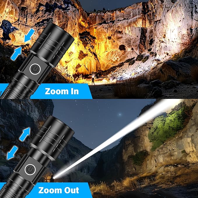 AdamStar Flashlight High Lumens Rechargeable Super Bright Flashlight Zoomable LED Flash Light with Dimmable, 6 Modes Waterproof Handheld Powerful Tactical Flashlights for Camping Emergency (8 Pack)