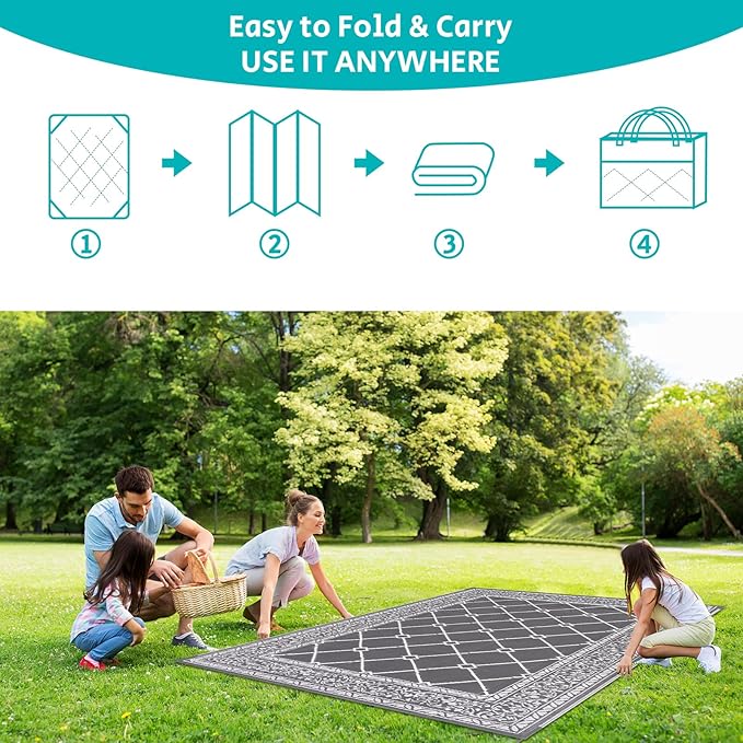 HEBE Outdoor Rug 9'x12' for Patios Waterproof Clearance Reversible Patio Mat Plastic Straw Rug RV Camping Mat Outside Area Rug Carpet for Camping RV,Porch,Deck,Balcony,Camper,Backyard