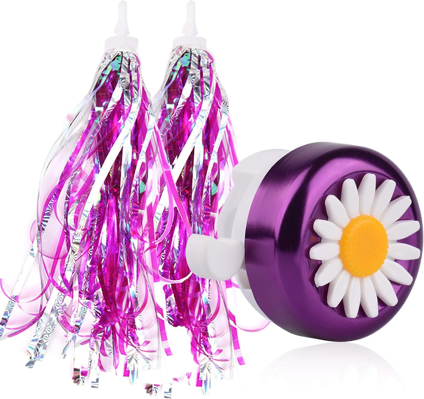 U-LIAN Kids Streamers and Bike Bell for Girls-1 Pack Flower Bicycle Bell with 2 Pack Handlebar Streamers Scooter Tassels for Children's Bike Accessories