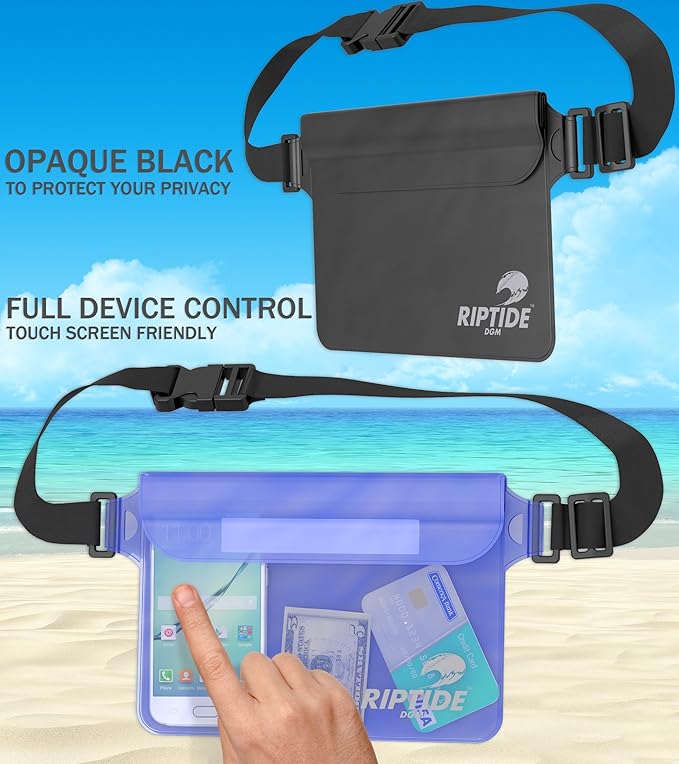 Waterproof Fanny Pack Pouch (2 Pack) for Men & Women Dry Bag Water Resistant with Adjustable Waist Strap - Protects Valuables at Water Sports (Blue & Violet)