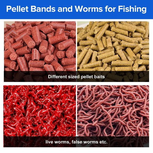 Realure 1100 Pcs/5 Sizes Micro Bait Bands for Fishing with 2 Pcs Bander Tool, Pellet Bands Rubber Rings, for Pellets Live Worms Fishing Bait,for Carp Match Outdoor, Blue