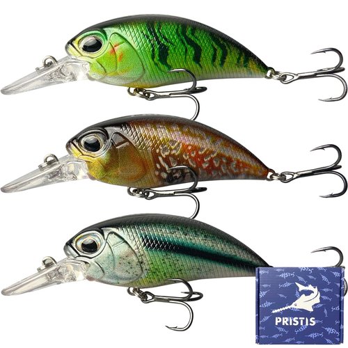 Pristis 3 pcs Crankbait Fishing Lures for Bass, Crank Bait with Treble Hooks, Shallow Deep Diving Swimbait Set, Minnow Jerkbait Lure Kit Saltwater & Freshwater, Hard Bait for Trout Crappie Walleye