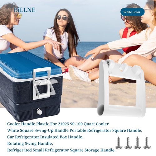 BiLLNE 2 Pack - 21025 Cooler Replacement Handles for 90-100 Quart Cooler,White Plastic 4 Holes Handles (Kit Includes 8 Screws)