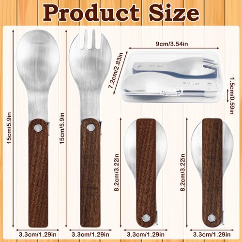 Foldable Fork and Spoon Set, 2pcs Portable Folding Spoon and Fork Set With Plastic Storage Case, Foldable Spoon Portable Fork With Wooden Handle For Travel Camping Outdoors Picnic