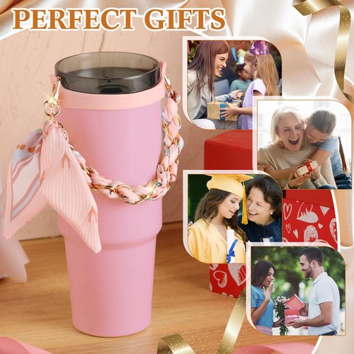 Silicone Water Bottle Handle Holder with Strap Compatible with Stanley Cup Accessories Charm Cool Sling Water Bottle Carrier Holde Fits Most 8-40 oz Tumbler Graduation Gift for Woman(Striped Pink)